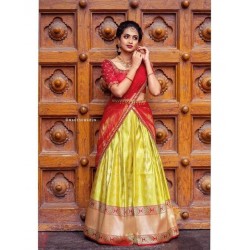Haldi Special South Indian Style Kanjivaram Silk Half Saree Lehenga